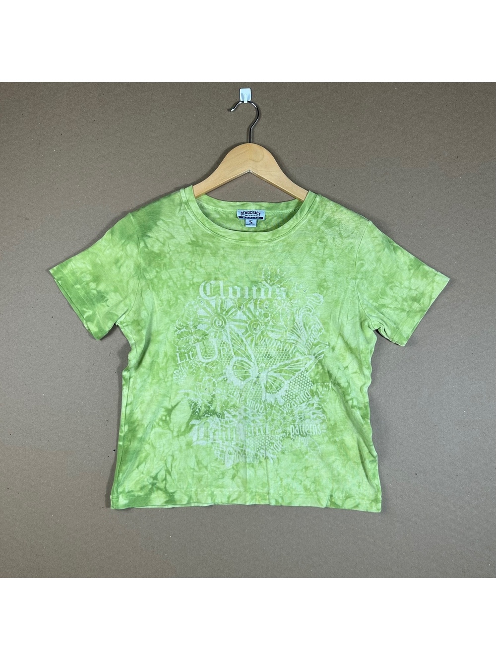 Democracy Weekends Lime Green Tie-Dye Graphic Short Sleeve Top Petite Small